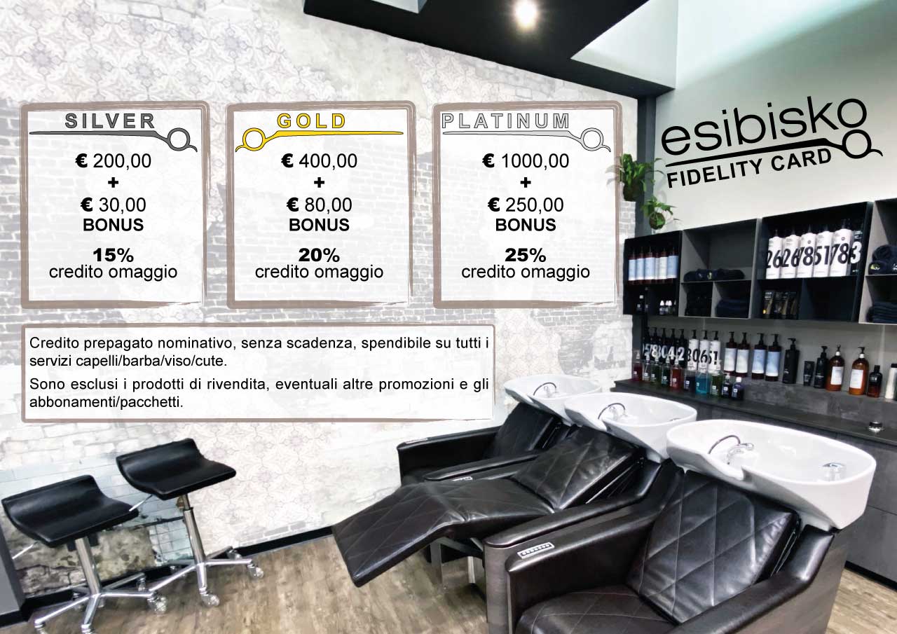 Volantino: Esibisko | Foto del salone con descrizione delle fidelity card